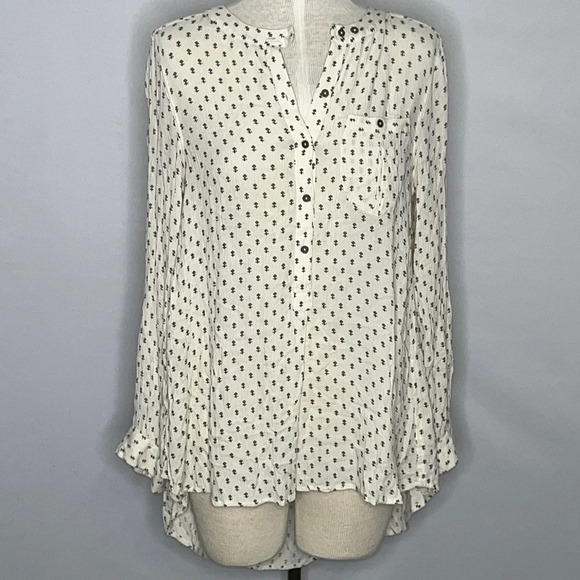 Free People Long Sleeve Hi Lo Hem Mandarin Collar 1/2 Button Tunic Top - Size XS - Picture 1 of 6